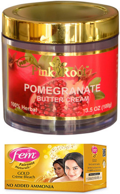 

Pink Root Pomegranate Butter Cream 100gm and FEM Gold Crème Bleach 30g(Set of 2)
