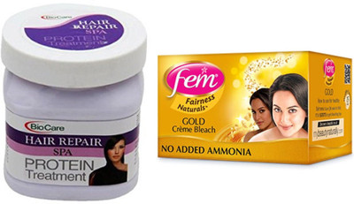 

Biocare Hair Repair Spa 500ml and Fem Gold Crème Bleach 64g(Set of 2)
