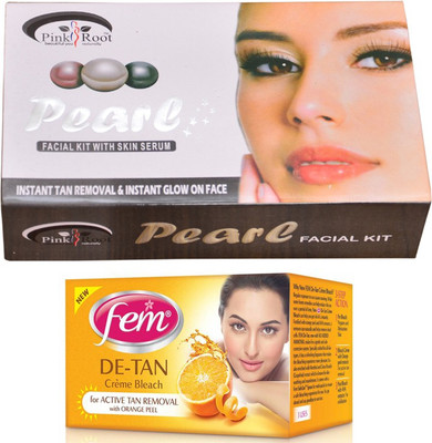

Pink Root Pearl Facial Kit 83gm and Fem De-Tan Bleach(Set of 2)