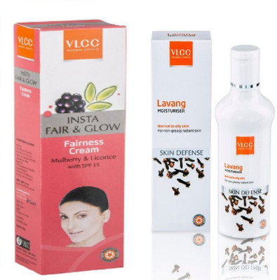 

VLCC Insta Fair & Glow Fairness Cream 50gm + Lavang Moisturiser 100ml(Set of 2)