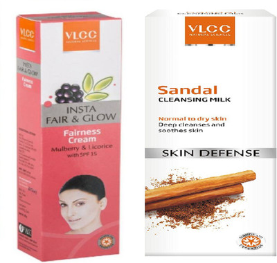 

VLCC Insta Fair & Glow Fairness Cream 50gm + Sandal Cleansing milk 100ml(Set of 2)