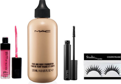 

studio Eyelashes, face & body foundation,zoom lash mascara,new york lip gloss(Set of 4)