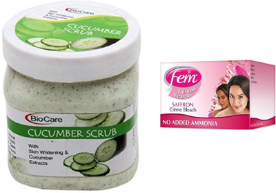 

Biocare Cucumber Scrub 500ml and Fem Saffron Crème Bleach 64g(Set of 2)