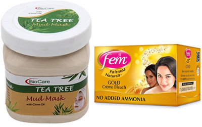 

Biocare Tea Tree Mud Mask 500ml and Fem Gold Crème Bleach 64g(Set of 2)