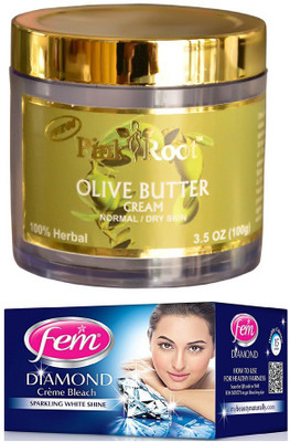 

Pink Root Olive Butter Cream 100gm and FEM Diamond Crème Bleach 30g(Set of 2)