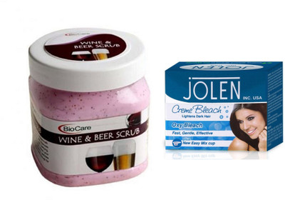 

Biocare Wine & Beer Scrub 500ml and Jolen Oxy Bleach Crème 35g(Set of 2)