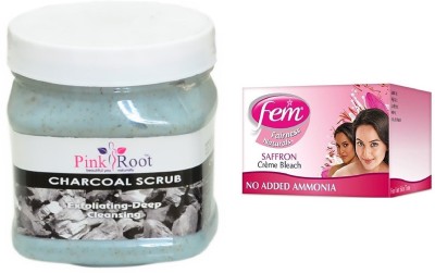 PINKROOT Charcoal Scrub 500ml and Fem Saffron Crème Bleach(2 Items in the set)