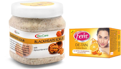 Biocare Blackheads Scrub 500ml and Fem De-Tan Crème Bleach 30g(Set of 2)
