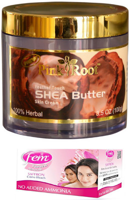 

Pink Root Shea Butter Skin Cream 100gm and FEM Saffron Crème Bleach 30g(Set of 2)