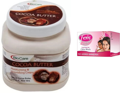 

Biocare Cocoa Butter Cream 500ml and Fem Saffron Crème Bleach 64g(Set of 2)