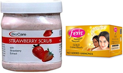 

Biocare Strawberry Scrub 500ml and Fem Gold Crème Bleach 64g(Set of 2)