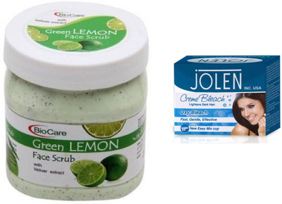 

Biocare Green Lemon Face Scrub 500ml and Jolen Oxy Bleach Crème 35g(Set of 2)