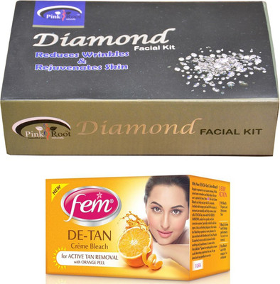 

Pink Root Diamond Facial Kit 83gm and Fem De-Tan Bleach(Set of 2)
