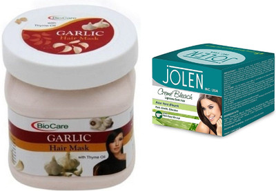 

Biocare Garlic Hair Mask 500ml and Jolen Aloe Vera Bleach Crème 18g(Set of 2)