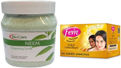 

Biocare Neem Scrub 500ml and Fem Gold Crème Bleach 64g(Set of 2)