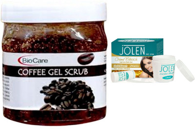 

Biocare Coffee Gel Scrub 500ml and Jolen Gold Bleach Crème 18g(Set of 2)
