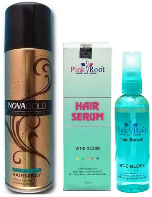 

Pink Root Hair Serum 100ml and Nova 200ml Gold Super Firm Hold Hairspray(Set of 2)