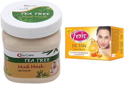 

Biocare Tea Tree Mud Mask 500ml and Fem De-Tan Crème Bleach 30g(Set of 2)