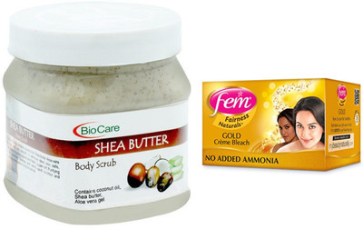 

Biocare Shea Butter Body Scrub 500ml and Fem Gold Crème Bleach 64g(Set of 2)