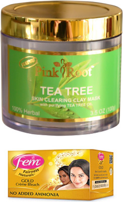 

Pink Root Tea Tree Skin Clearing Clay Mask 100gm and FEM Gold Crème Bleach 30g(Set of 2)