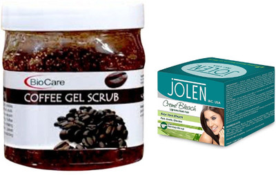 Biocare Coffee Gel Scrub 500ml and Jolen Aloe Vera Bleach Crème 18g(Set of 2)