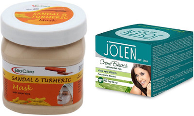 

Biocare Sandal & Turmeric Mask 500ml and Jolen Aloe Vera Bleach Crème 18g(Set of 2)