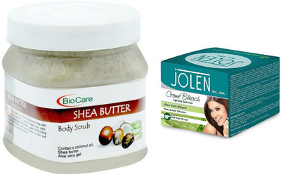 

Biocare Shea Butter Body Scrub 500ml and Jolen Aloe Vera Bleach Crème 18g(Set of 2)
