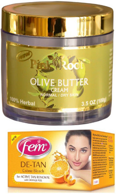 

Pink Root Olive Butter Cream 100gm and FEM De-Tan Crème Bleach 30g(Set of 2)
