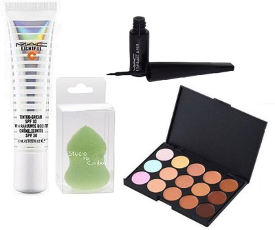 

Studio Fix Combo Sponge Blender Puff& MAC 15 Shades Concealer Palette&Liquid Last Eyeliner&Mac Cream Foundation MAC Lightful C Tinted Cream(Set of 4)