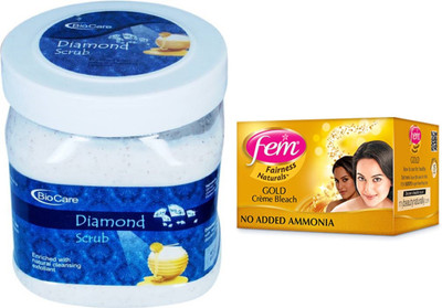 

Biocare Diamond Scrub 500ml and Fem Gold Crème Bleach 64g(Set of 2)