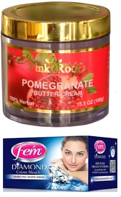 

Pink Root Pomegranate Butter Cream 100gm and FEM Diamond Crème Bleach 30g(Set of 2)