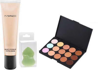

Studio Fix Combo Sponge Blender Puff& MAC 15 Shades Concealer Palette & Select Cover Up Caches Cerns(Set of 3)