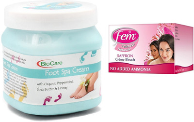 Biocare Foot Spa Cream 500ml and Fem Saffron Crème Bleach 64g(Set of 2)