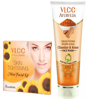

VLCC Skin Tightening Mini facial kit + Chandan & kesar face wash 100ml(Set of 2)