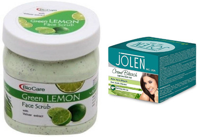 

Biocare Green Lemon Face Scrub 500ml and Jolen Aloe Vera Bleach Crème 18g(Set of 2)