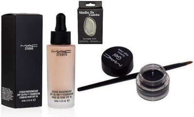 

Studio Fix Combo Silicon Puff&Mac Studio Water Weight Foundation&Long Lasting Gel Eyeliner(Set of 3)