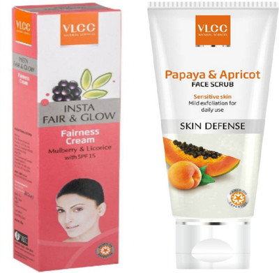

VLCC Insta Fair & Glow Fairness Cream 50gm + Papaya & Apricot scrub 80gm(Set of 2)