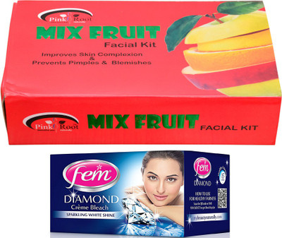 

Pink Root Mix Fruit Facial Kit 83gm and Fem Diamond Bleach(Set of 2)