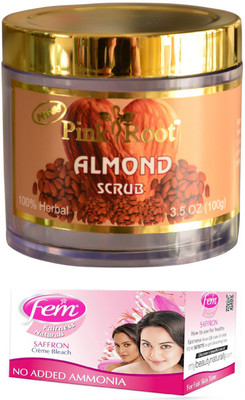 

Pink Root Almond Scrub 100gm and FEM Saffron Crème Bleach 30g(Set of 2)