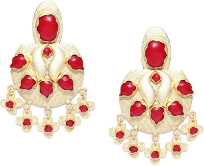 PANASH PANASH Gold & Red Stone-studded Floral Earrings Cubic Zirconia Metal Drops & Danglers