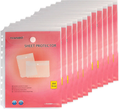 

TRANBO 11 Holes Punched Pockets Transparent (Pack of 12, A4 Size) Sheet Protector(Set Of 12, Red)