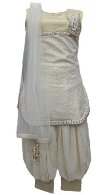 Pogo Girls Festive & Party, Wedding Kurti, Patiala and Dupatta Set(White Pack of 1)