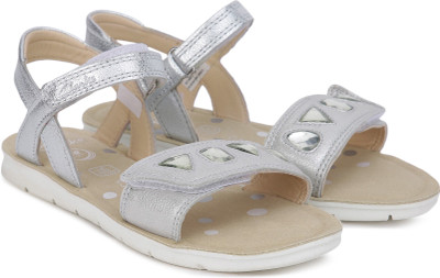 

Clarks Girls Velcro Strappy Sandals(Silver, Silver leather