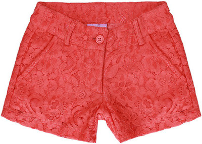 

One Friday Short For Girls Party Self Design Polyester Cotton Blend(Red, Pack of 1, Coral