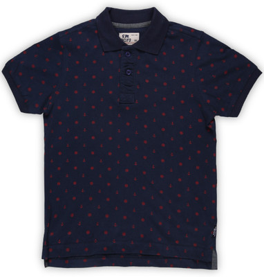 

Flying Machine Boys Printed Cotton T Shirt(Blue, Navy