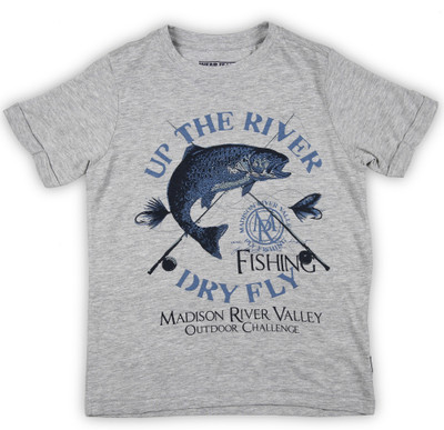 

Flying Machine Boys Solid Cotton T Shirt(Grey, Grey melange
