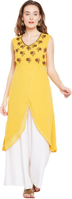 BITTERLIME Women Embellished A-line Kurta(Yellow)