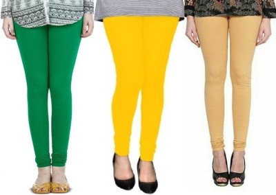 Swastik Stuffs Churidar  Western Wear Legging(Green, Beige, Yellow, Solid)