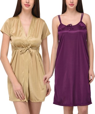 POSU TRENDZ Women Nighty with Robe(Purple, Beige)