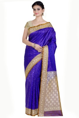 kamila creation Printed Banarasi Silk Blend Saree(Blue)